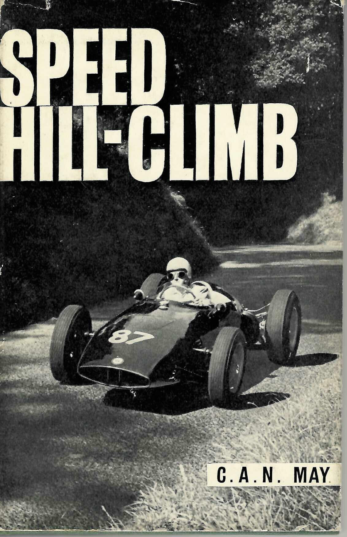 Vintage “Speed Hill-Climb” book cover with race car photo and author “C.A.N. May”