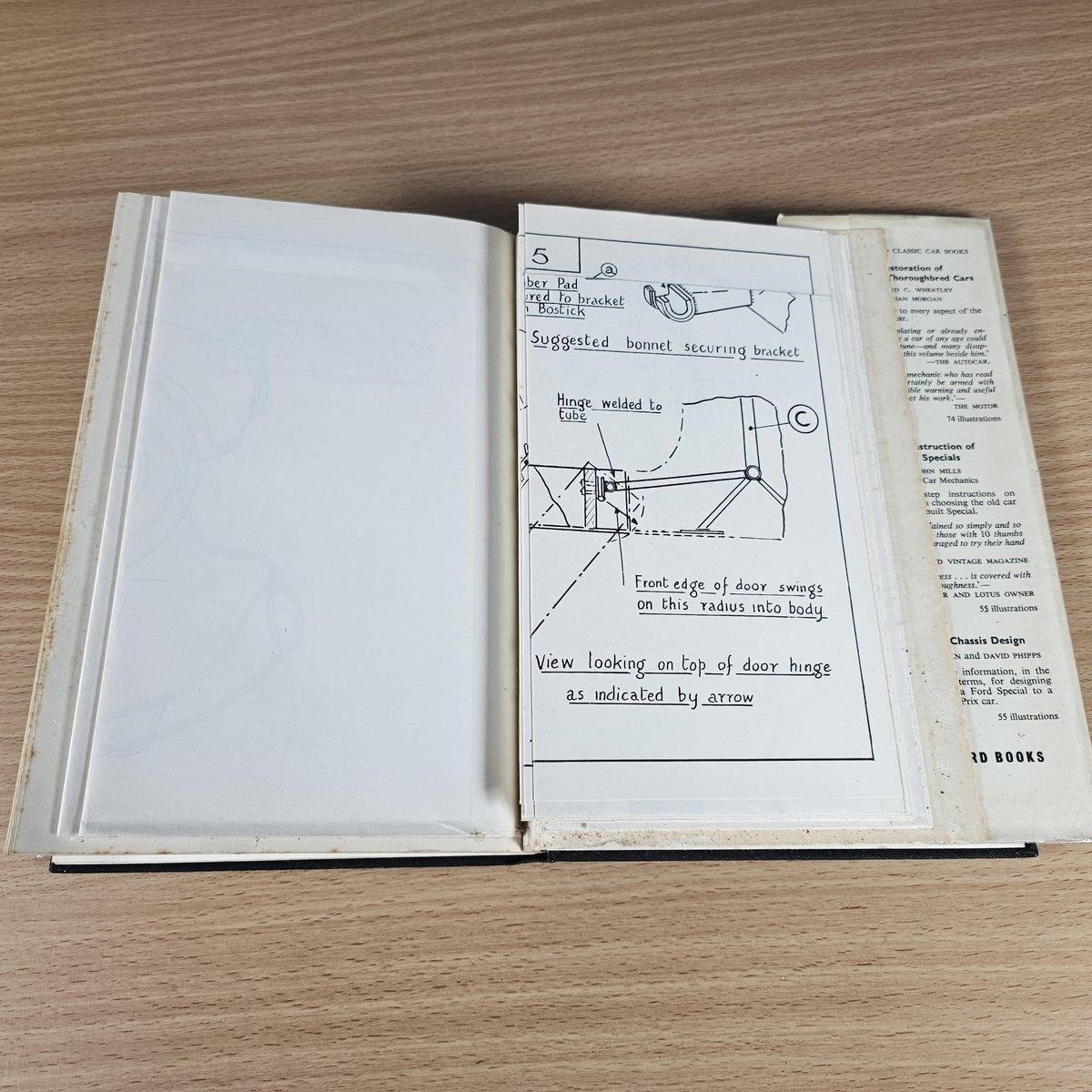 Hardcover book open to diagram page with numbered parts and explanatory text