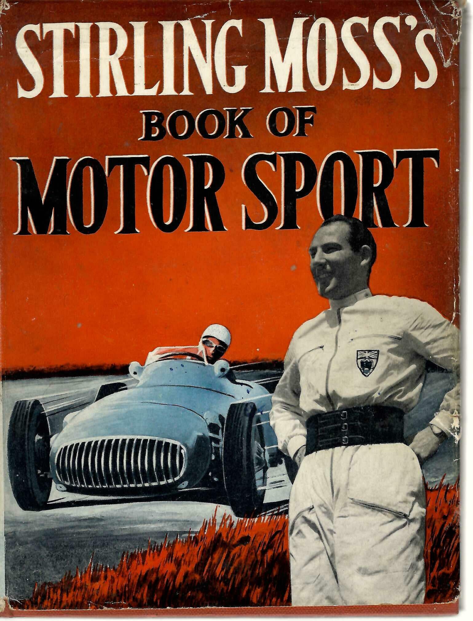 Vintage motor sport hardcover book with red cover and racing driver photo