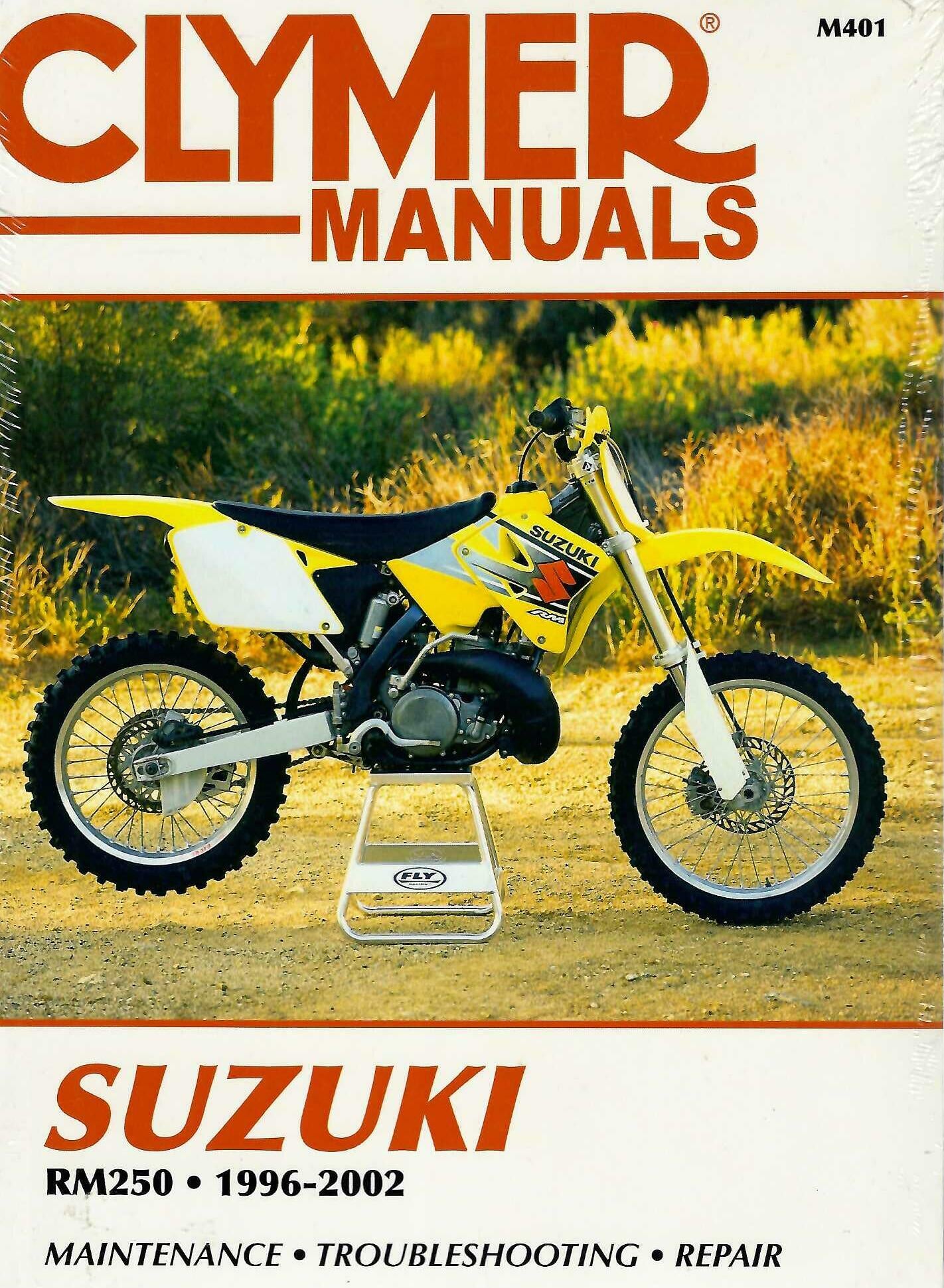 Clymer Manuals Suzuki RM250 M401 repair manual cover, 1996–2002 maintenance and repair