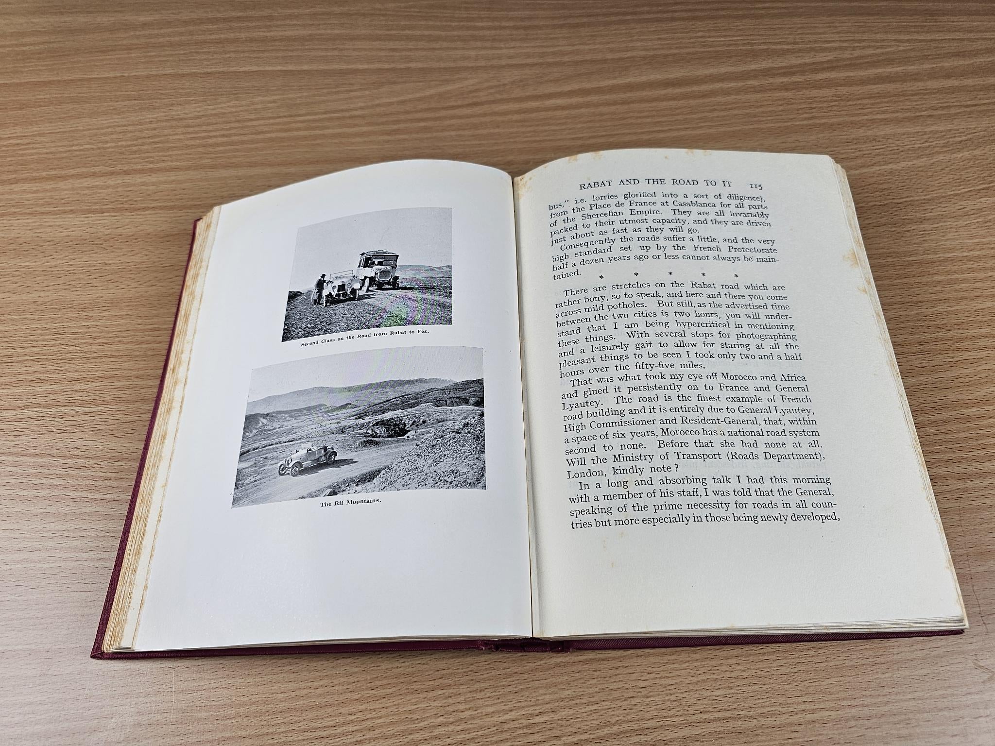 Opened vintage book with small photo illustrations on the left and text on the right