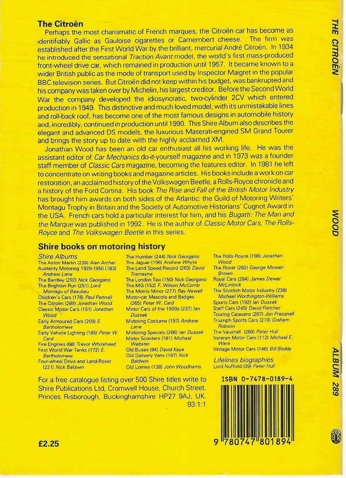 The Citroën by Jonathan Wood (Shire Album 289 Paperback)