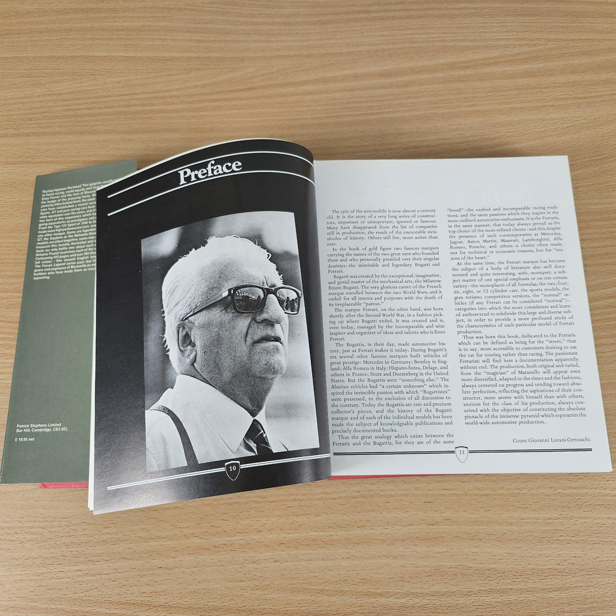 Ferrari book open to Preface with a portrait photo and “Preface” heading