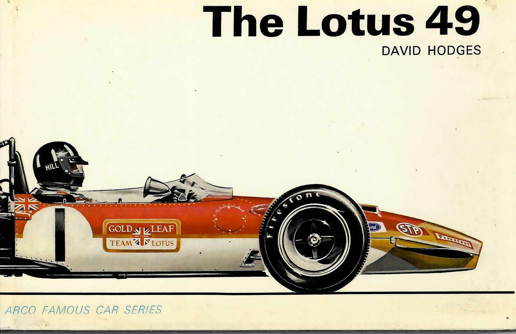 Book cover: The Lotus 49 by David Hodges, featuring a red race car illustration