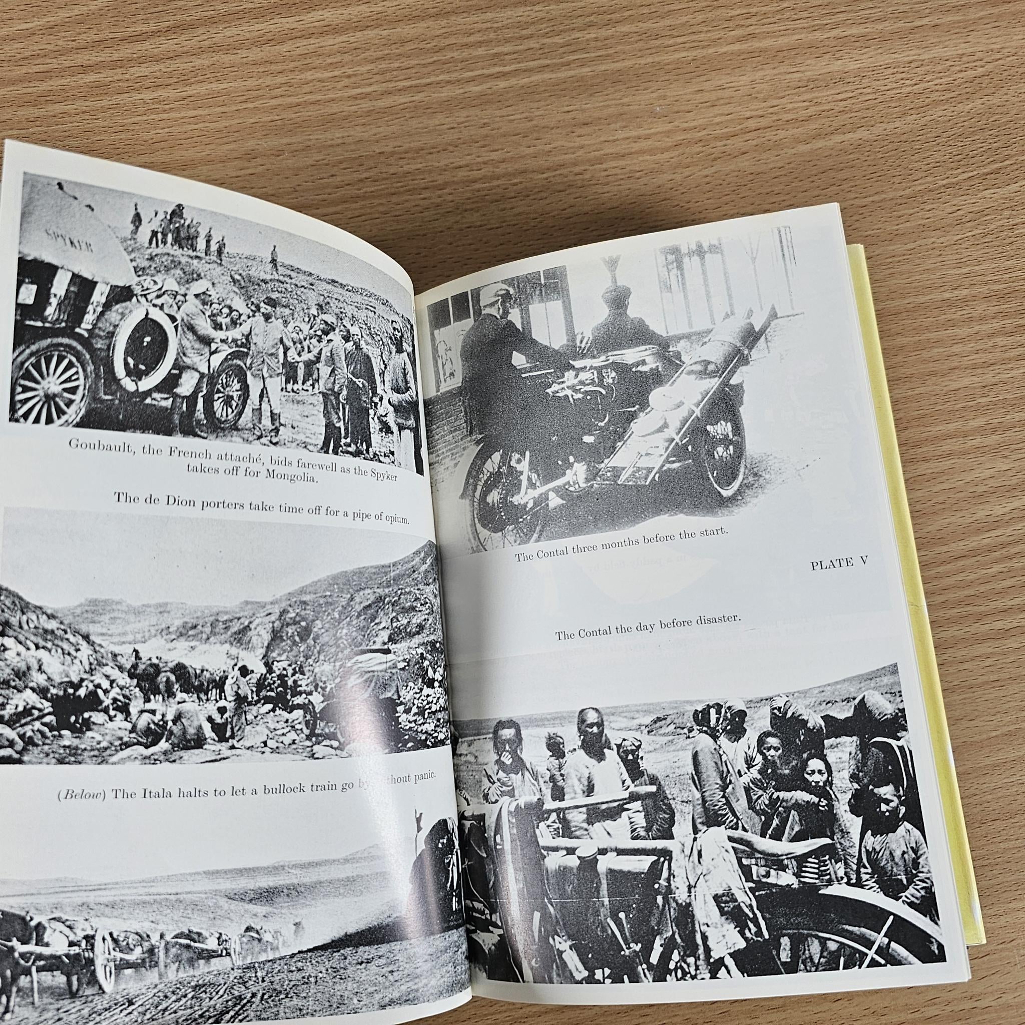 Open book spread with multiple black-and-white action photos on left and right pages
