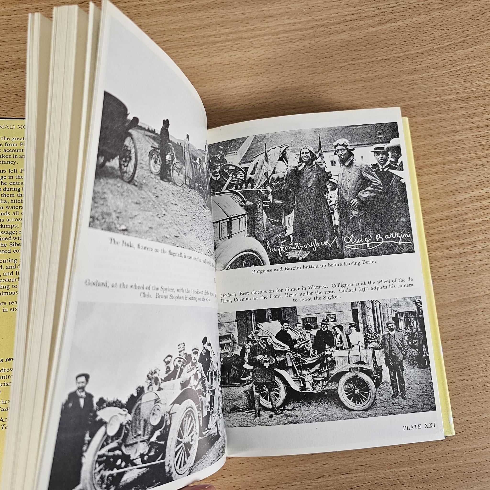 Open book spread with black-and-white photos and caption text on both pages