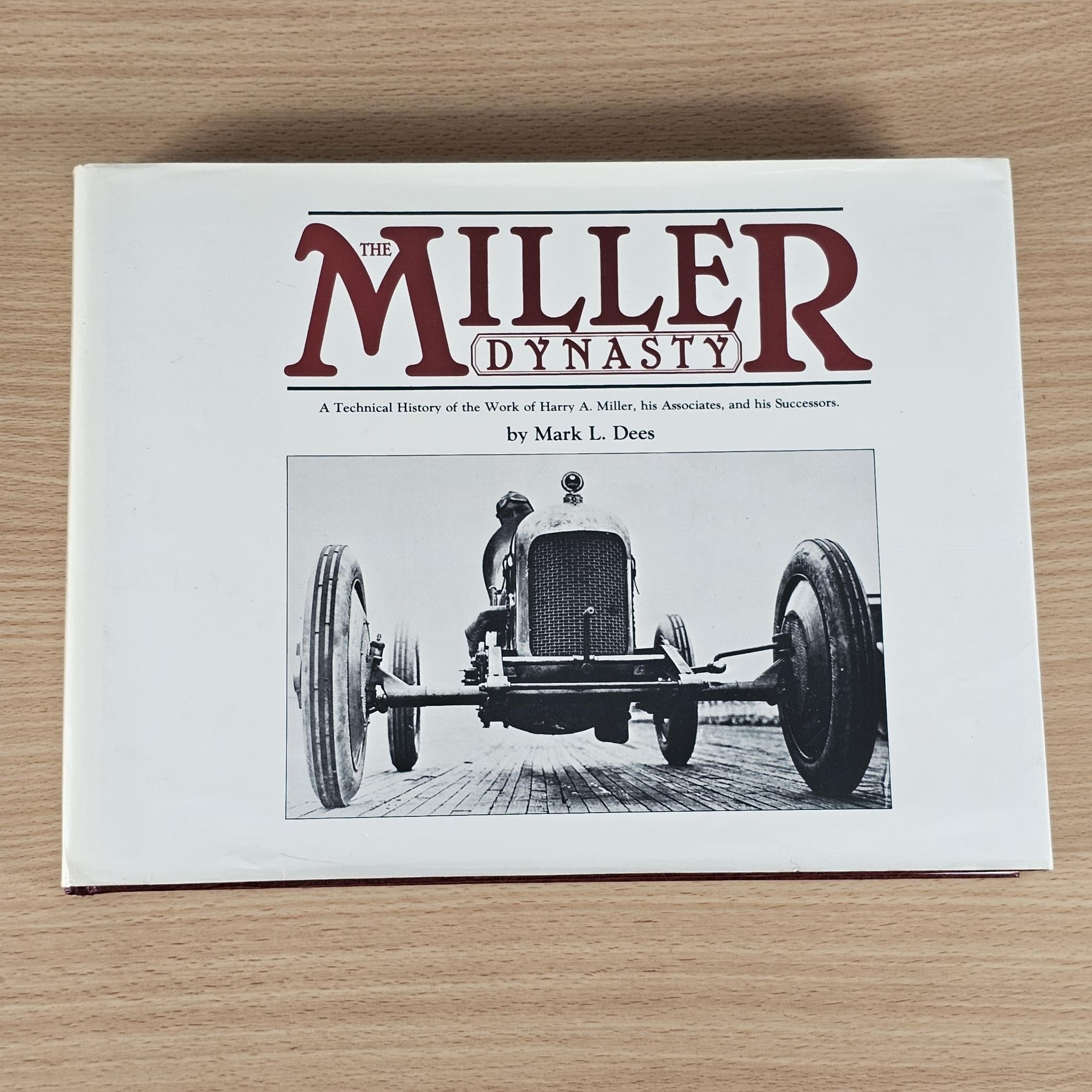Miller Dynasty history book cover with centered vintage race car photo and title text