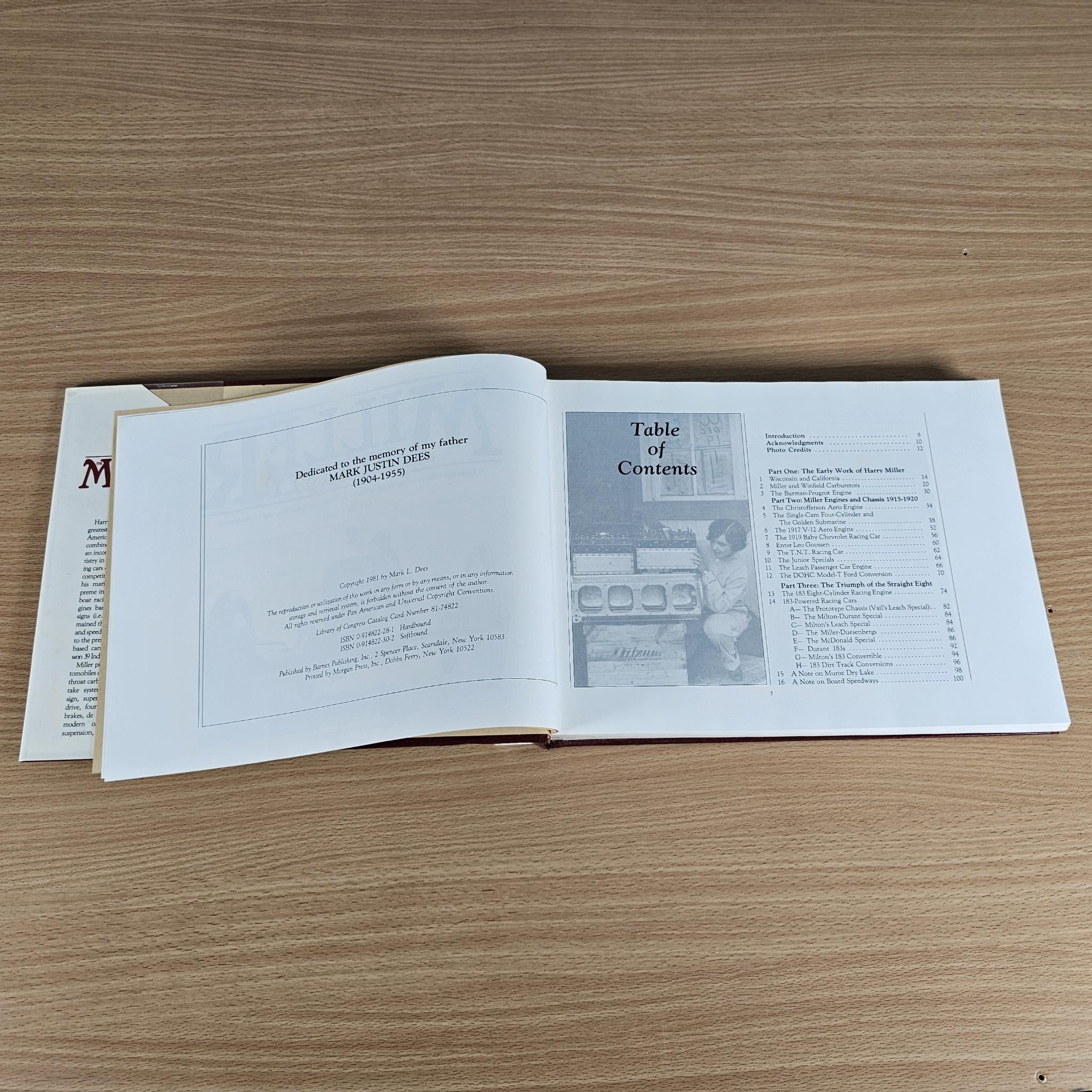 Miller Dynasty history book open to table of contents and section list