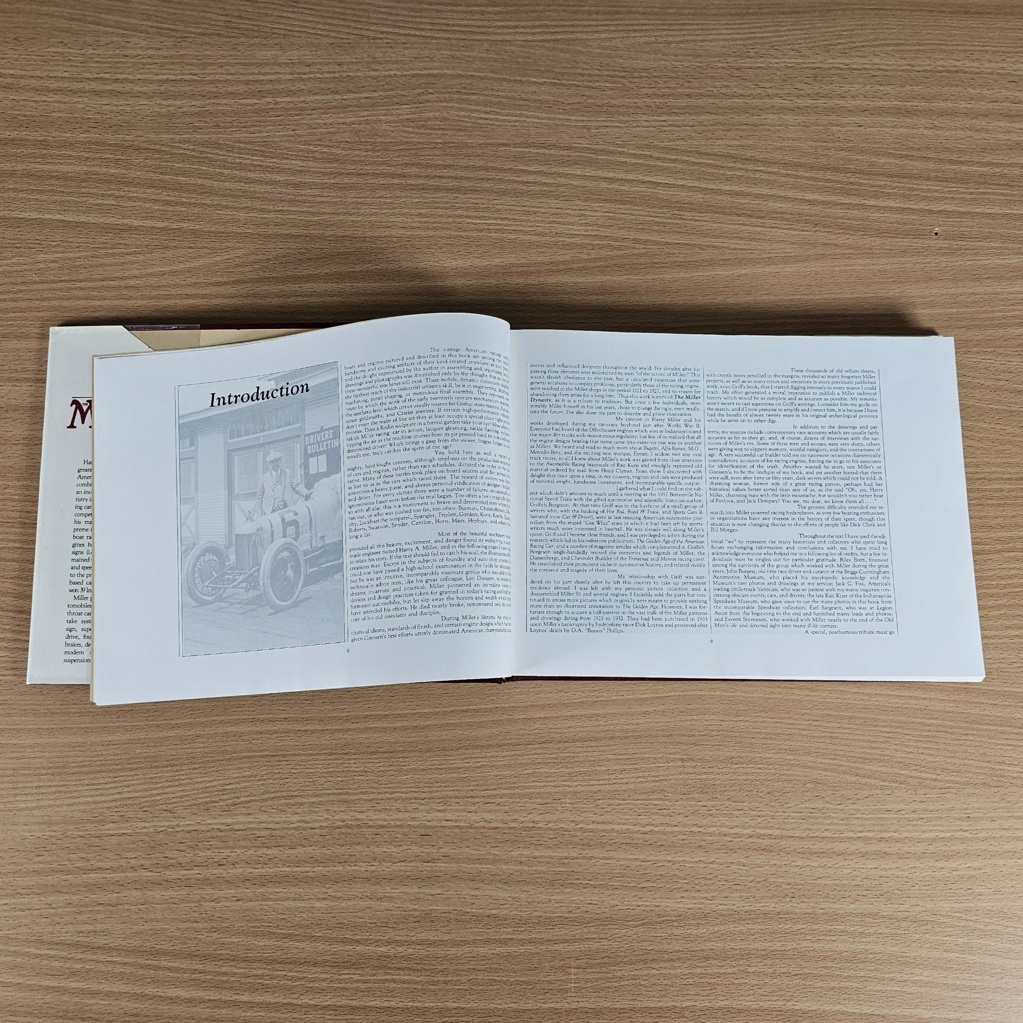 Miller Dynasty history book open to introduction page with illustrated engine sketch