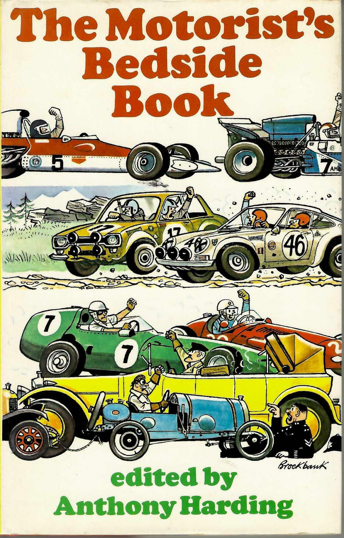 Automotive book cover with colorful racing car illustrations and large title lettering