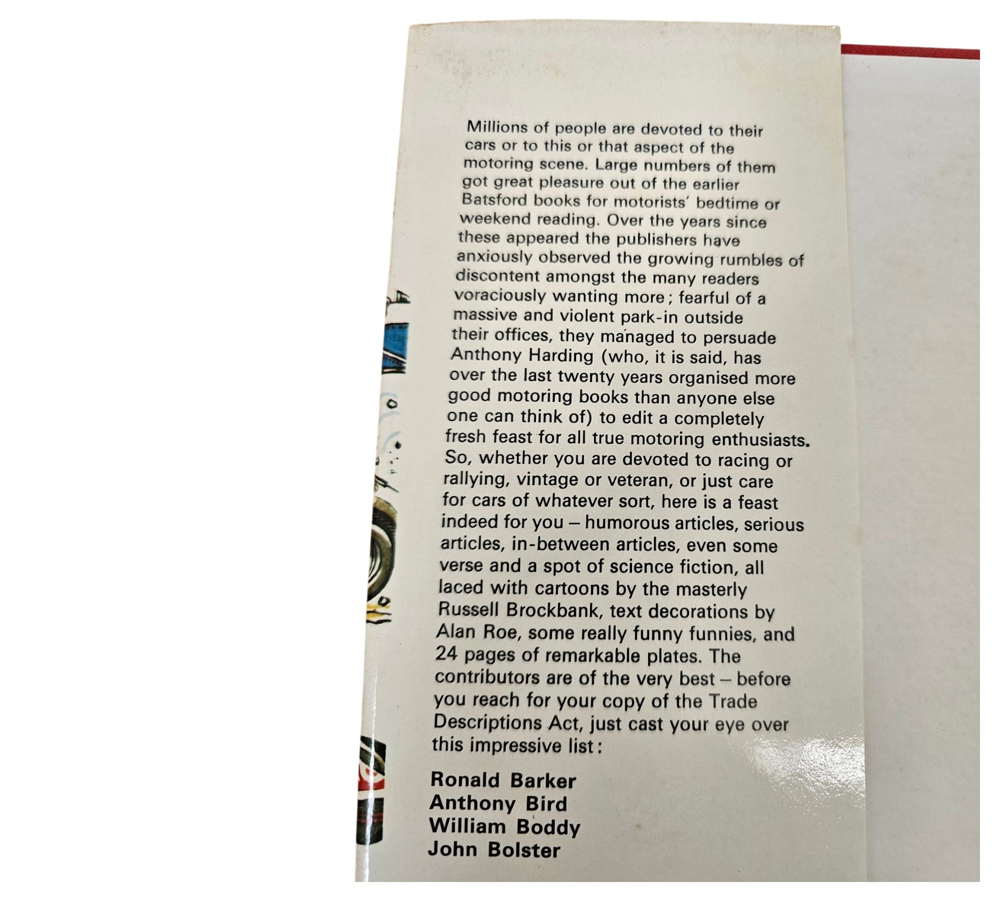 Automotive paperback with printed page text on the inside cover