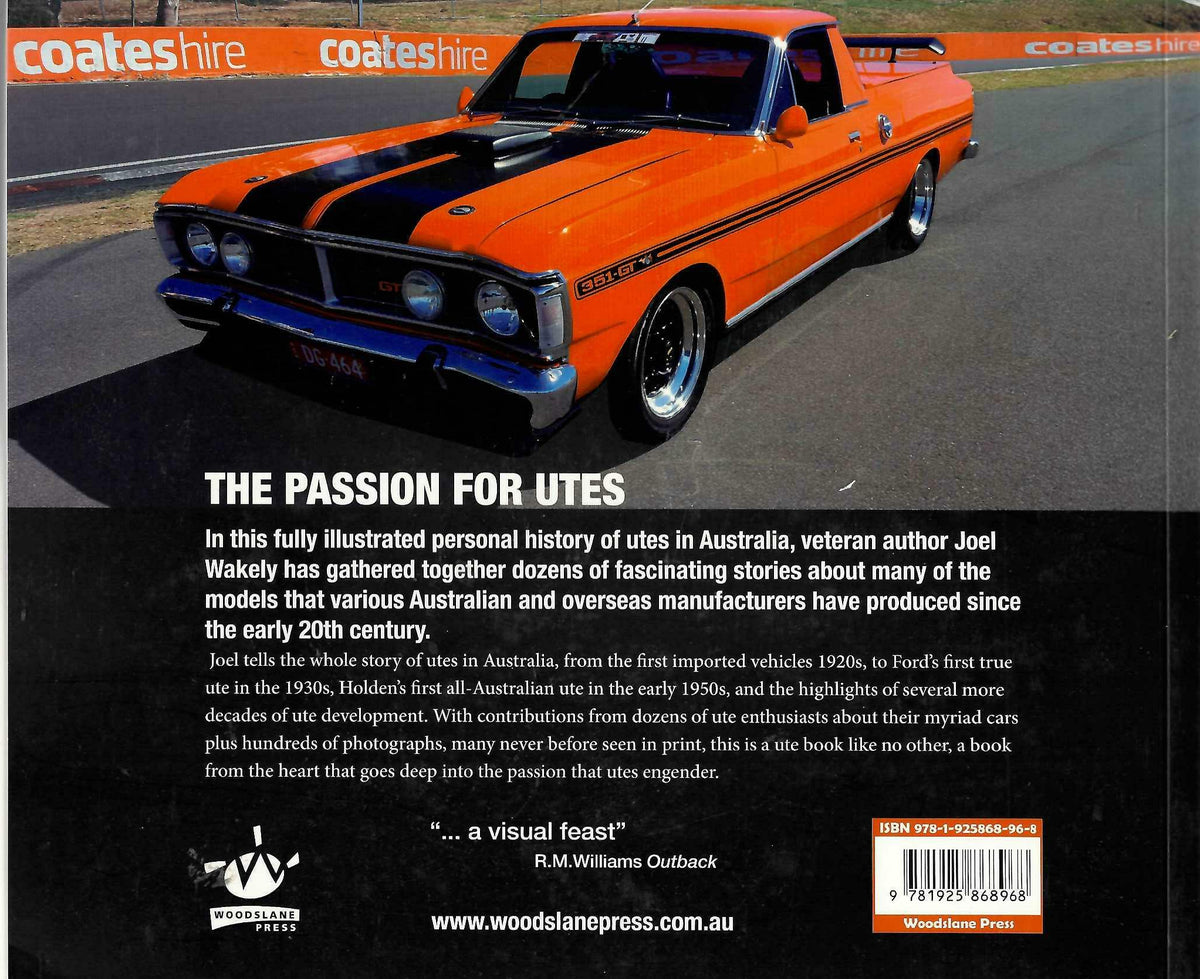 Paperback book back cover with orange ute and barcode, plus author and synopsis text