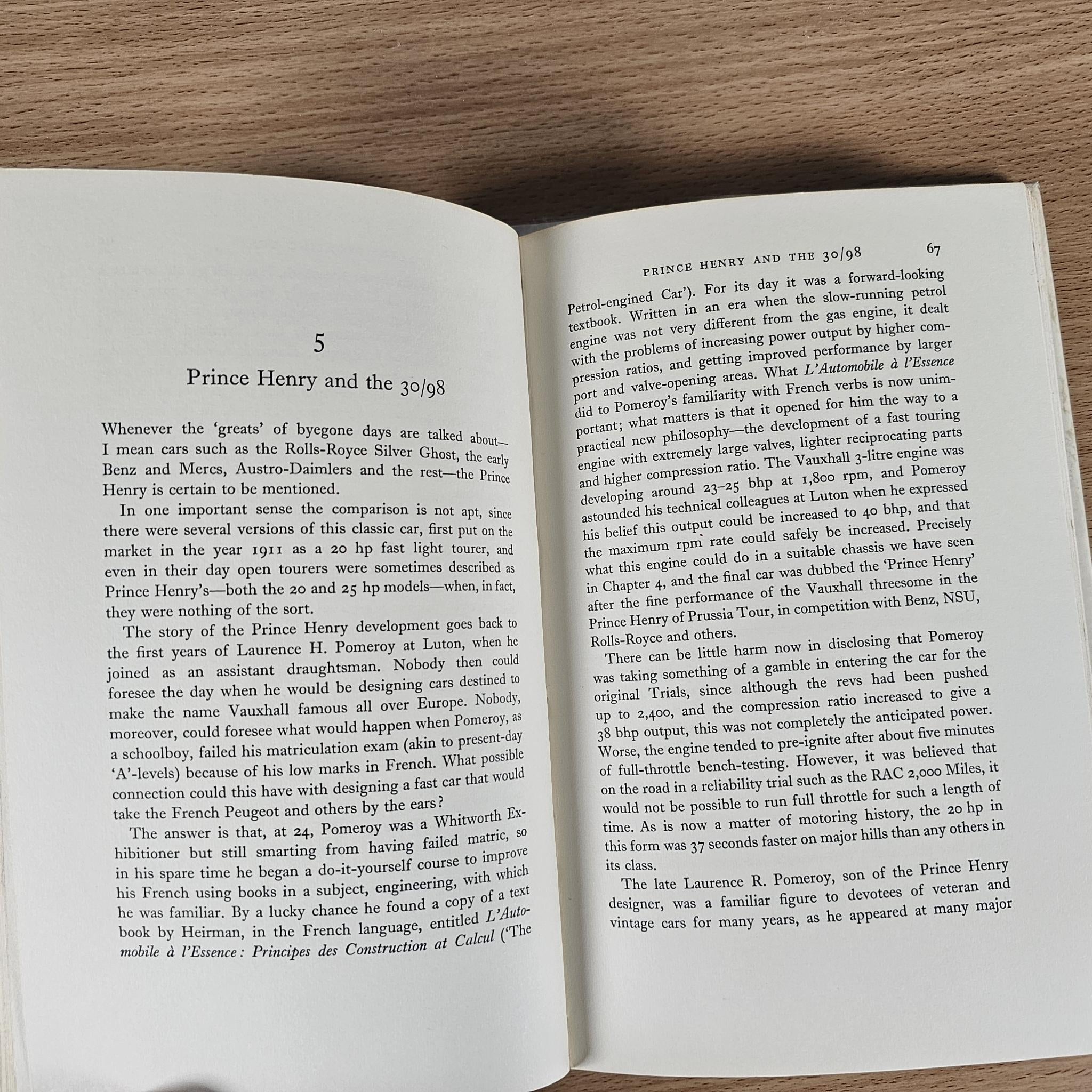 Open book spread with printed text about Prince Henry and the 30/98