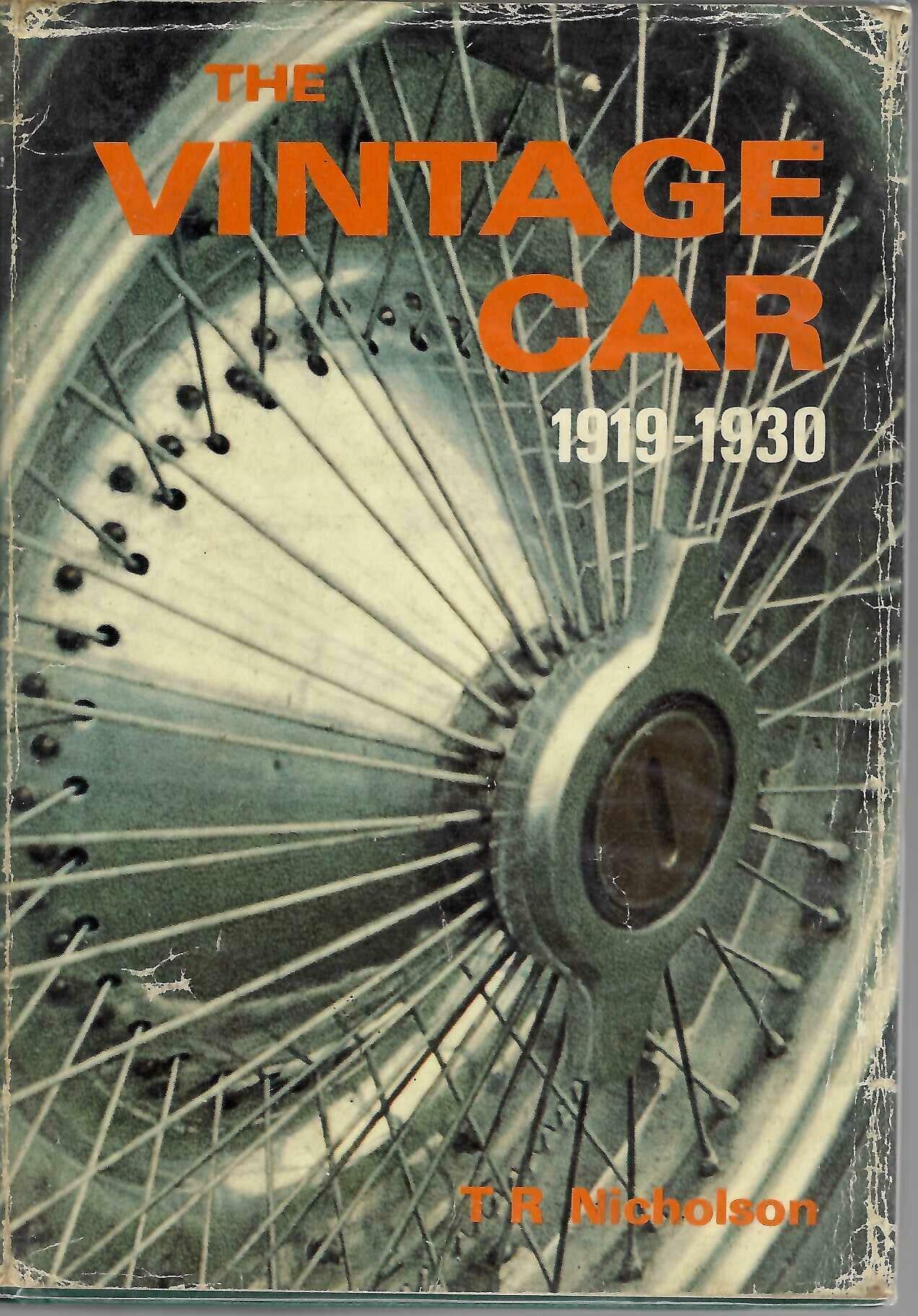 Vintage car history book with sepia wheel cover and orange title text, 1919–1930.