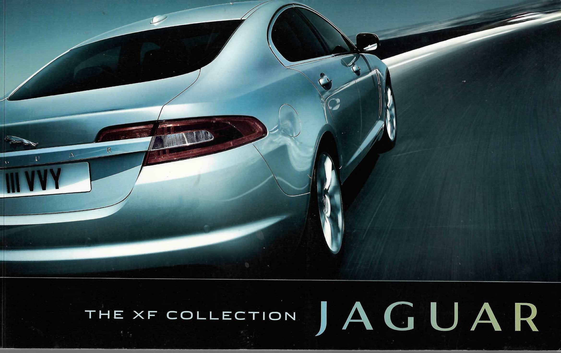 Jaguar XF official portfolio book cover with rear 3/4 car view and "THE XF COLLECTION JAGUAR".