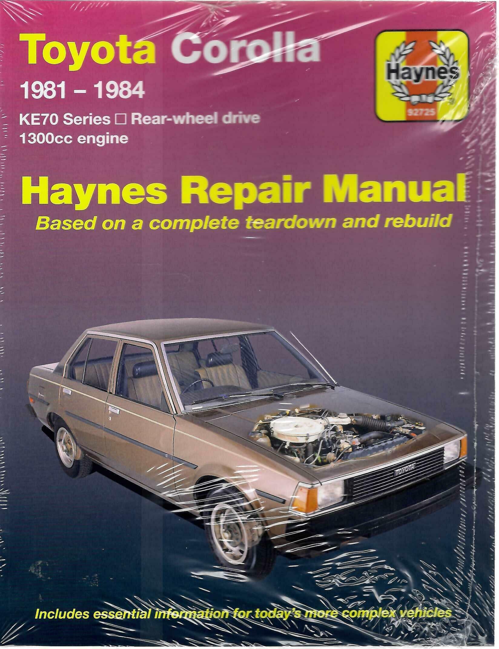 Toyota Corolla 1981–1984 Haynes repair manual; KE70 cover with car and engine view